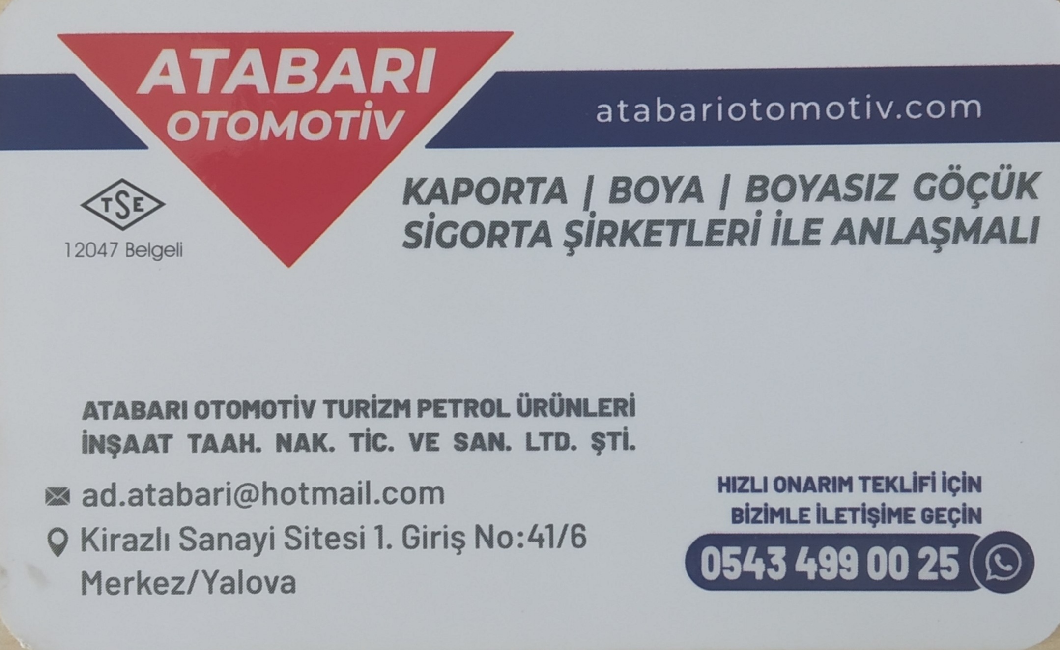 Atabarı Otomotiv Kaporta Boya Yalova